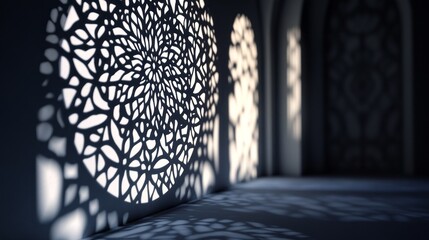 Aufkleber - Soft, filtered light dances across a textured surface, creating mesmerizing patterns from elegant arabesque designs. The atmosphere evokes tranquility and artistic inspiration