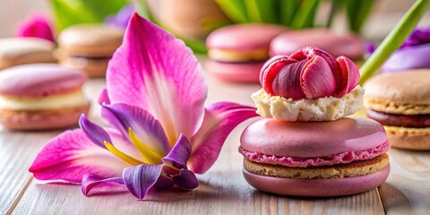 Wall Mural - Pink Iris Flower Food Photography: Delicate Petals & Gourmet Delights