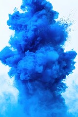 Poster - Captivating Blue Powder Explosion Against a Clean White Background for Creative Projects