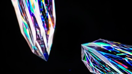 Leinwandbilder - Colorful crystal formations reflecting light in a dark environment