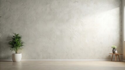 Aufkleber - Empty Room with Textured Wall, Plants, and Small Side Table