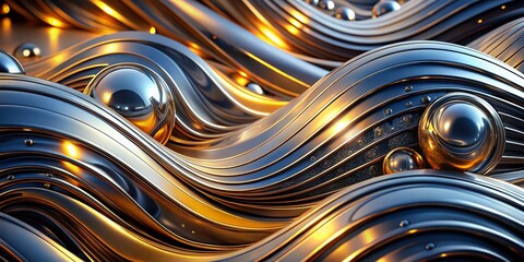 Poster - Abstract Metallic Waves: Dynamic Circular Texture Background
