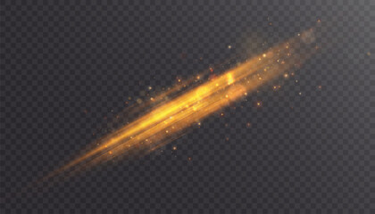 Leinwandbilder - Golden horizontal light flare isolated on transparent background. Lens flare with rays. Glow light effect. Vector