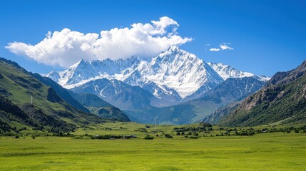 Wall Mural - Majestic Snow-Capped Mountains Beneath a Bright Blue Sky