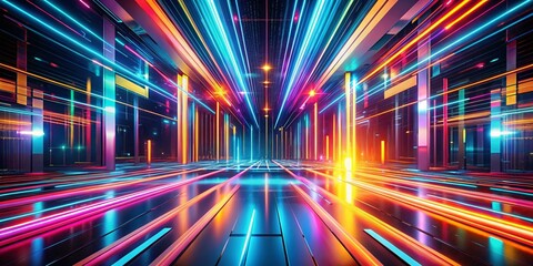 Poster - Abstract Neon Interior: Vibrant Glowing Lines & Colorful Background - High-Resolution Stock Photo