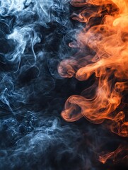 Poster - Abstract Contrast of Fire and Ice A Dance of Blue and Orange Smoke on Dark Backdrop