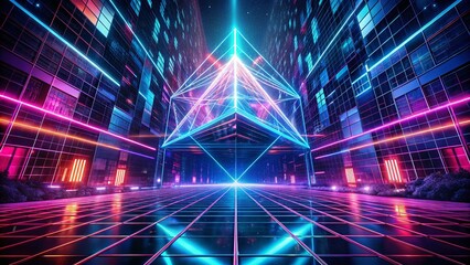 Poster - Abstract Night Grid: Overlapping Lines & Geometric Patterns in Dark Background