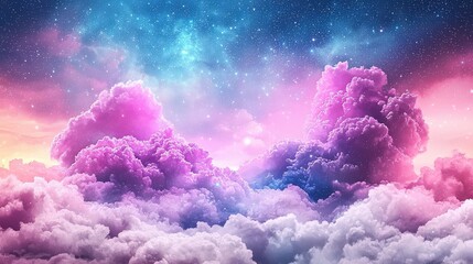 Poster - A dreamy abstract background of starlight shimmering over pink and purple clouds, with soft stardust sparkles creating a magical ambiance.