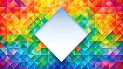 Poster - Vibrant Rainbow Triangle Mosaic Background with Blank Diamond Shaped Panel for Text or Image