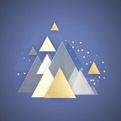 Wall Mural - Abstract Geometric Gold And Blue Triangles Design