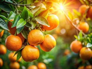 Canvas Print - Ripe Tangerines Hanging on a Lush Citrus Tree Branch - Vibrant Autumn Harvest