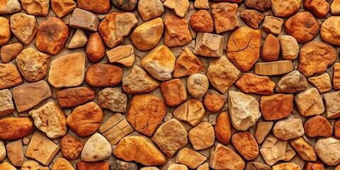Aufkleber - Rustic orange and brown stone wall texture background with uneven, rough-hewn rocks for design and construction applications