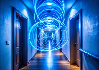 Poster - Abstract Spiral Light Corridor - Blue White Tapes Home Interior