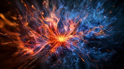 Leinwandbilder - Dynamic firelight explosion abstract art digital creation dark background spectacular viewpoint vivid concepts