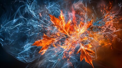 Aufkleber - Dynamic artistry of firelight and leaves nature scene digital artwork vibrant environment abstract viewpoint