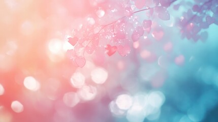 Poster - Pastel Pink and Blue Leaves Soft Focus Background