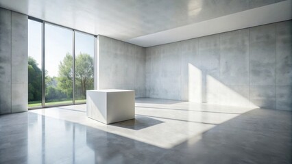 Poster - Modern minimalist room with large window and cube