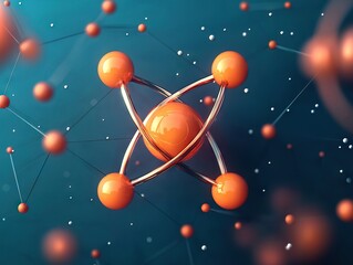 Aufkleber - Exploring atomic structure vibrant orange molecule illustration science lab digital art abstract concepts