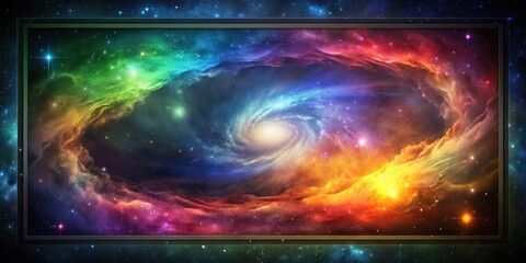 Wall Mural - a vibrant cosmic swirl, nebula clouds in a framed universe, colorful astral panorama