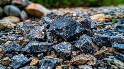 Poster - Rough textured small gravel stones creating unique landscapes in nature close-up view natural environment
