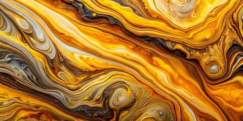 Poster - Abstract Yellow Brown Gray Swirl Liquid Marble Texture Background for Interior Design