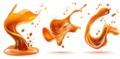 Wall Mural - Set of Liquid caramel splash isolated on white background, vector illustration style design