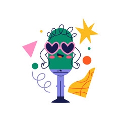 Aufkleber - Funny oval shaped personage wearing sunglasses and pants. Vector cartoon character, sticker or emoji. Isolated mascot boy in trousers, geometric figures learning and pack for social media