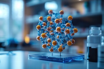 Poster - Molecular model of a protein displayed in a laboratory setting at a scientific institution