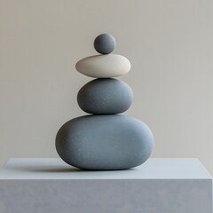 Poster - Serene Stone Stack on Textured Surface Symbolizing Balance Harmony and Mindfulness Concept