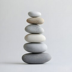 Poster - Balanced Stones Stacked in Serene Harmony Minimalist Zen Arrangement on a Neutral Background