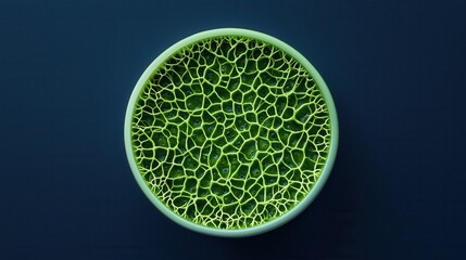 Wall Mural - Vibrant Green Artistic Pattern in Round Bowl on Dark Background