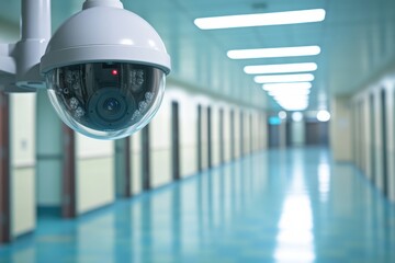 Poster - Surveillance system monitors activity in a school hallway for safety and security