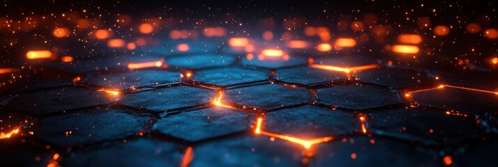 Poster - Glowing hexagonal texture with vibrant colors and brilliant lighting effects at close range