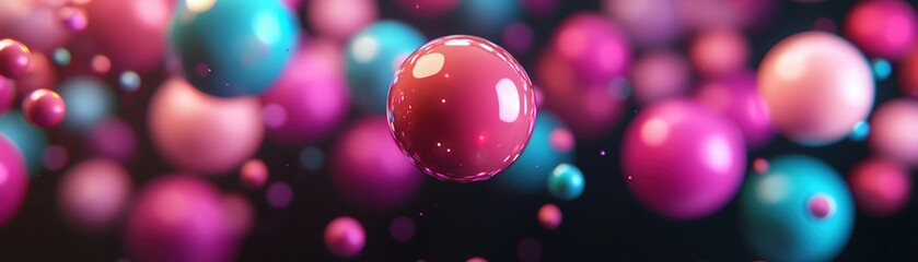 Aufkleber - Colorful abstract spheres float in a dark space, creating a vibrant visual effect.