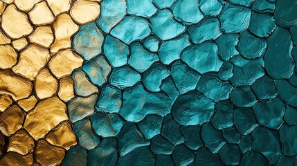 Poster - Colorful abstract texture with gold and teal hexagonal shapes creating a unique pattern.