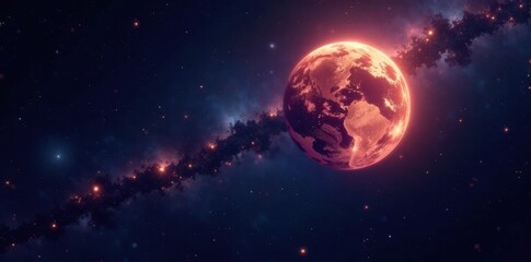 celestial body earth glows against starry night sky , astronomy, planet