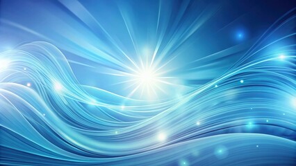 Aufkleber - Abstract Blue Wave Background with Bright Sunburst and Glowing Particles