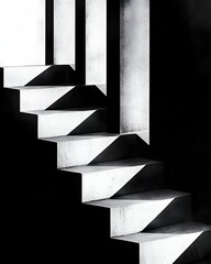 Poster - Abstract Staircase in High Contrast Black and White with Strong Geometric Shadows and Texture