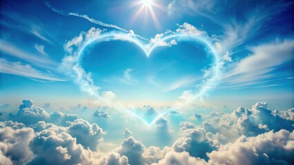 Aufkleber - Celestial Heart A luminous heart-shaped formation graces a vibrant blue sky above a sea of fluffy white clouds, bathed in the warm glow of the sun.