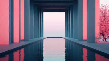 Wall Mural - Tranquil Reflective Pool in Modern Architectural Space at Sunrise