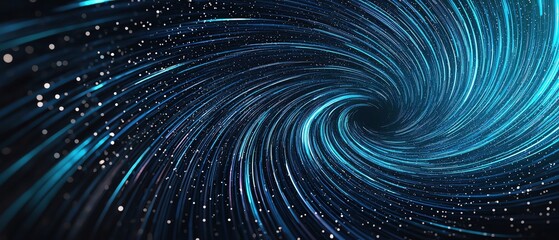 Poster - Abstract swirling vortex of blue light and particles in a digital universe.