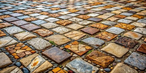 Poster - Rustic Stone Pathway A Detailed View of Varied Textures and Colors in a Cobblestone Walkway