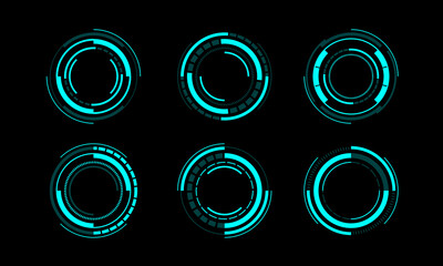 Poster - Set of sci fi blue circle user interface elements technology futuristic design modern creative on black background vector