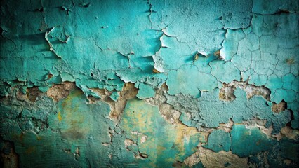 Poster - Teal Wall with Extensive Flaking Paint and Underlying Texture