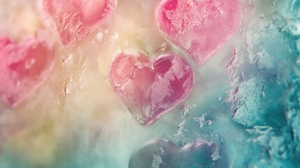 Aufkleber - Frozen Pastel Hearts in Ice Abstract Background