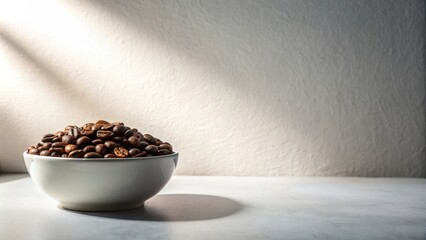 Poster - A sunlit bowl overflowing with roasted coffee beans rests on a neutral surface