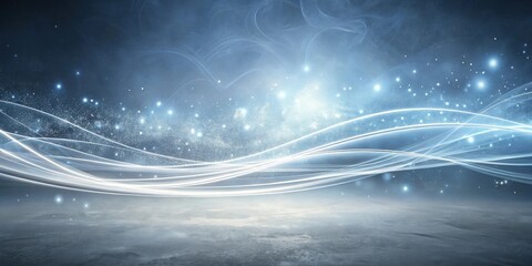 Aufkleber - Abstract Cool Blue Wave Energy Background with Glowing Particles and Floor