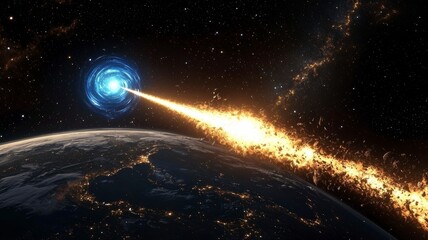 space exploration nebula hyperspace concept. a cosmic scene depicting a blue portal shooting a fiery