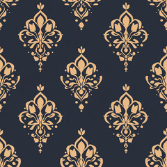 Wall Mural - Elegant damask pattern in gold on a dark background, perfect for sophisticated decor.