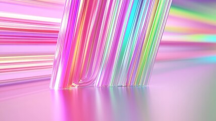 Poster - Abstract Reflective Prism Beams with Gradient Colors in Light Pink Space and Smooth Reflection